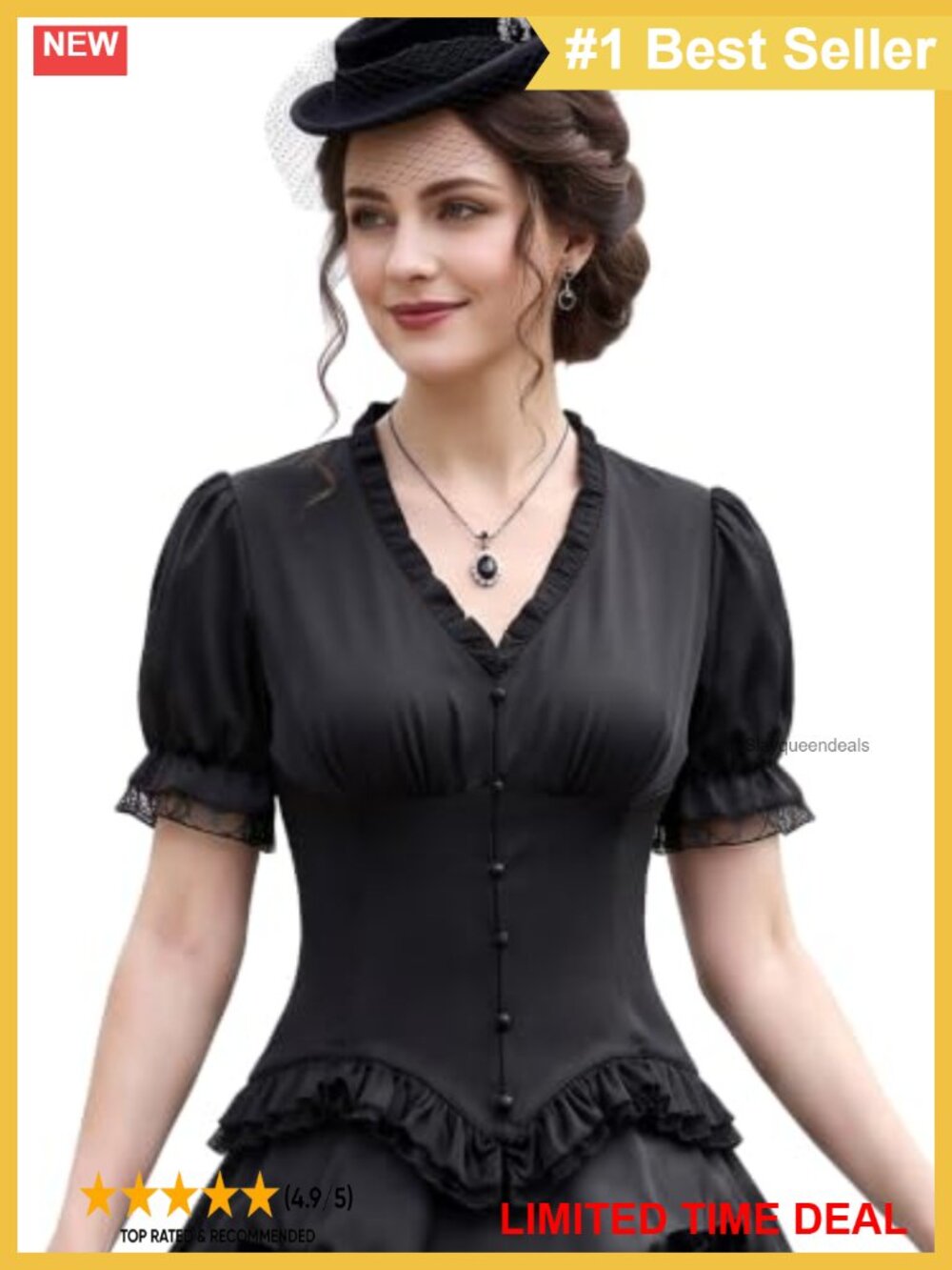 Renaissance Peasant Blouse Puff Sleeve Lace-Up Back Top